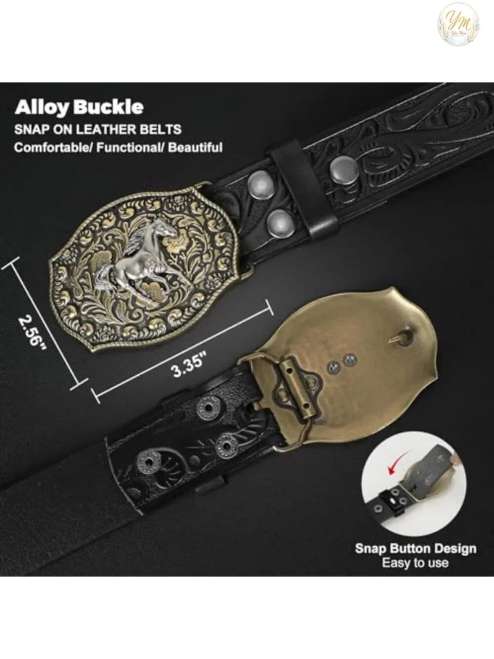 Western Leather Buckle Belt for Men Women Cowboy Belt Gift 1.5